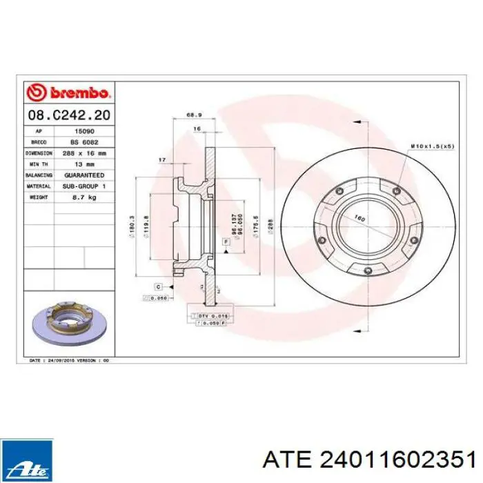 Задний тормозной диск ATE 24011602351 цена, от 84.02 USD