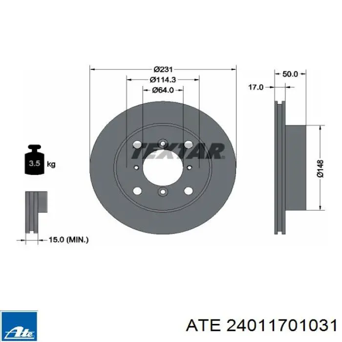 Передний тормозной диск ATE 24011701031