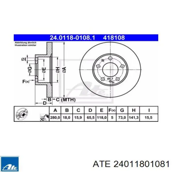24011801081 ATE диск тормозной передний