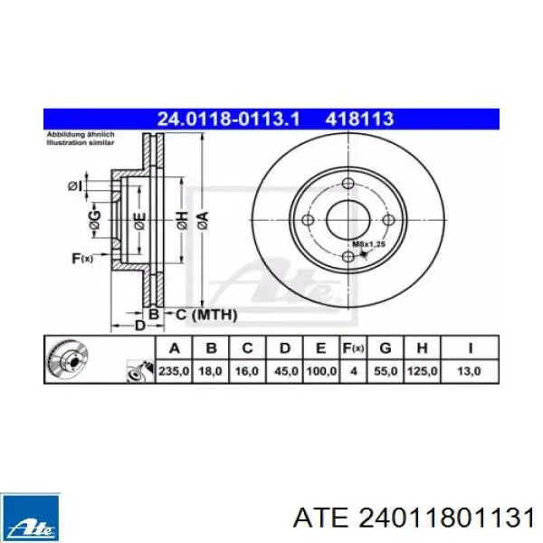 Передние тормозные диски 24011801131 ATE