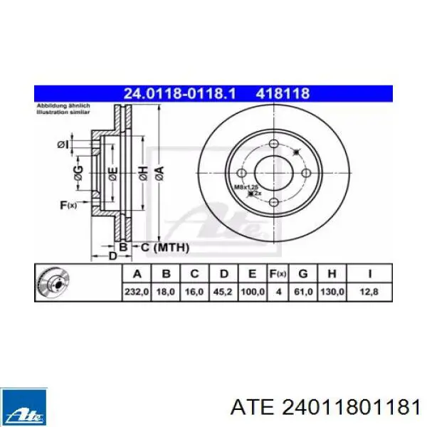 24011801181 ATE диск тормозной передний