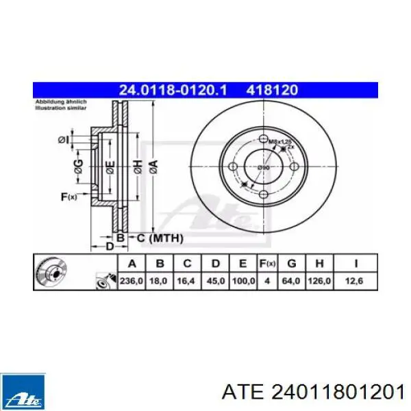 24011801201 ATE диск тормозной передний