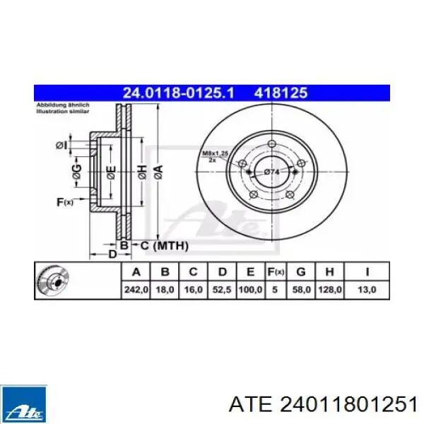 24011801251 ATE диск тормозной передний