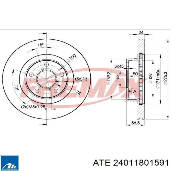 Передний тормозной диск ATE 24011801591