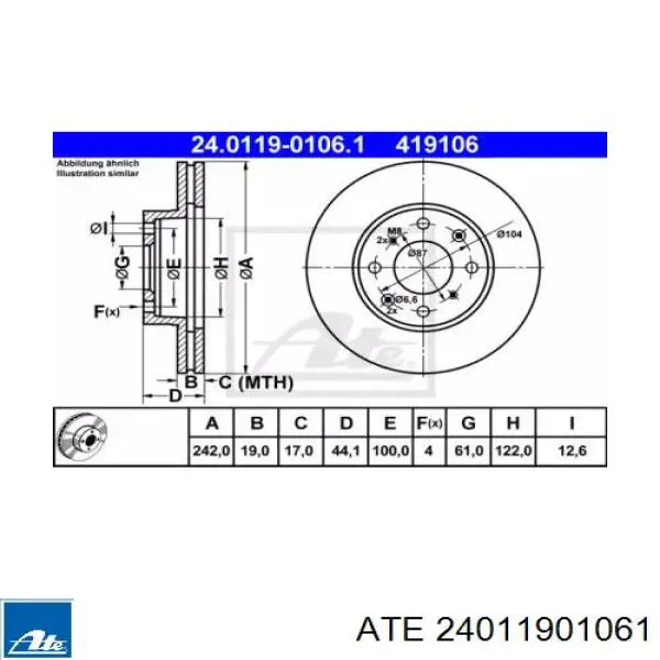 Передние тормозные диски 24011901061 ATE