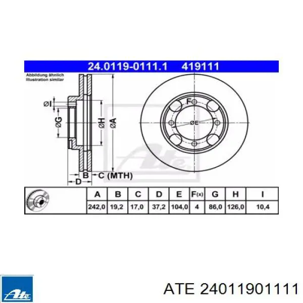 24011901111 ATE диск тормозной передний