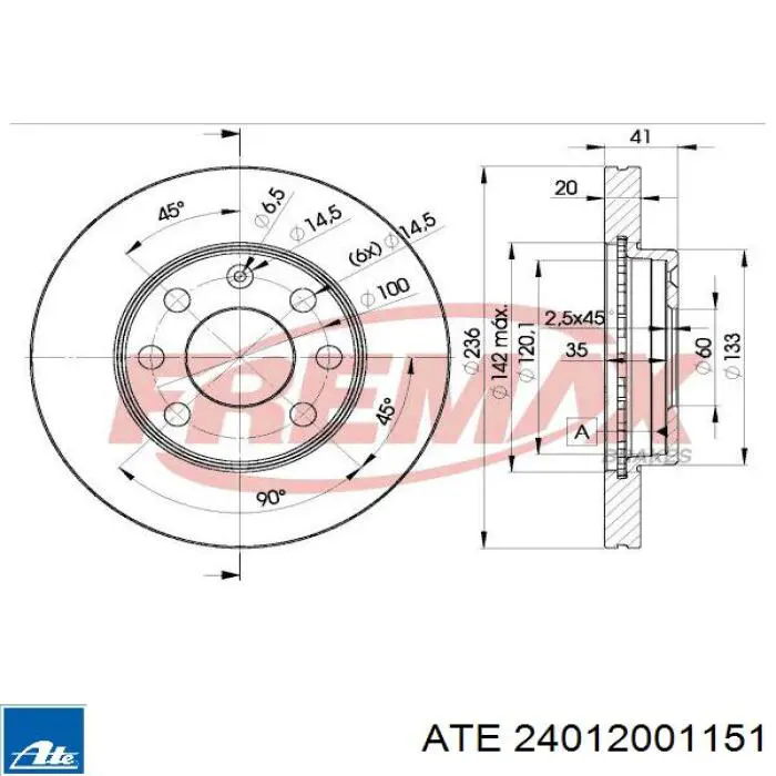 Тормоз дисковый передний ATE 24012001151 цена, от 42.44 USD