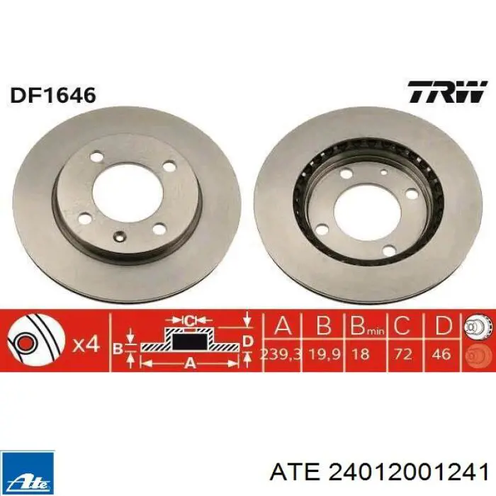 24012001241 ATE диск тормозной передний