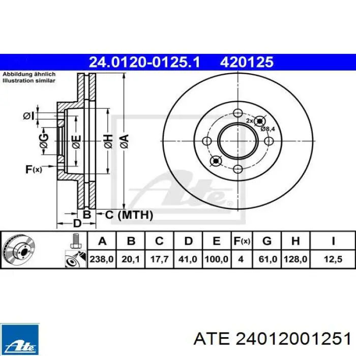 Тормоз дисковый передний ATE 24012001251 цена, от 22.19 USD