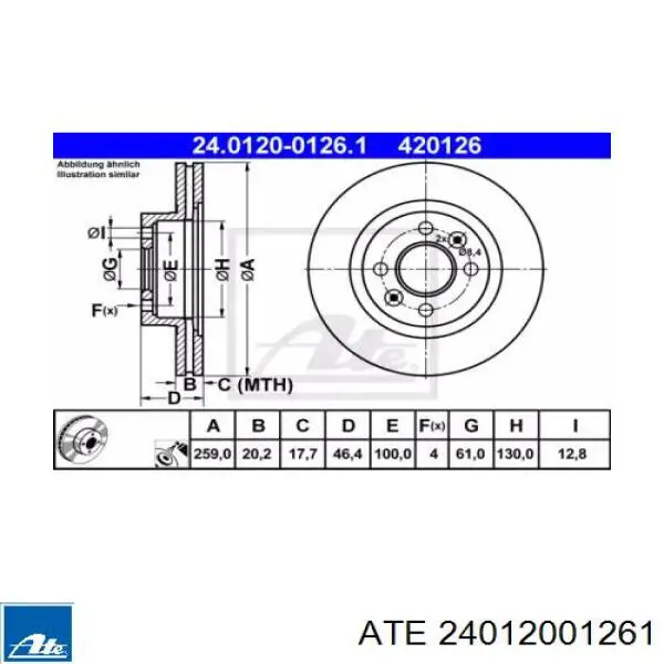 Передние тормозные диски 24012001261 ATE