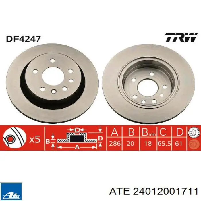 Задний тормозной диск ATE 24012001711 цена, от 40.26 USD