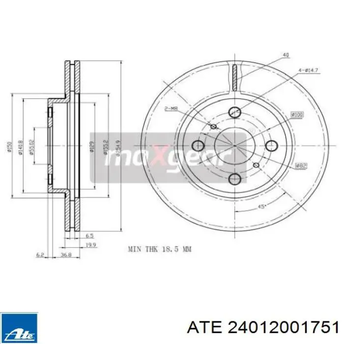 Тормоз дисковый передний ATE 24012001751 цена, от 29.27 USD