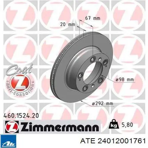 Задний тормозной диск ATE 24012001761 цена, от 106.39 USD