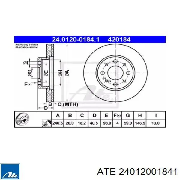 Передние тормозные диски 24012001841 ATE