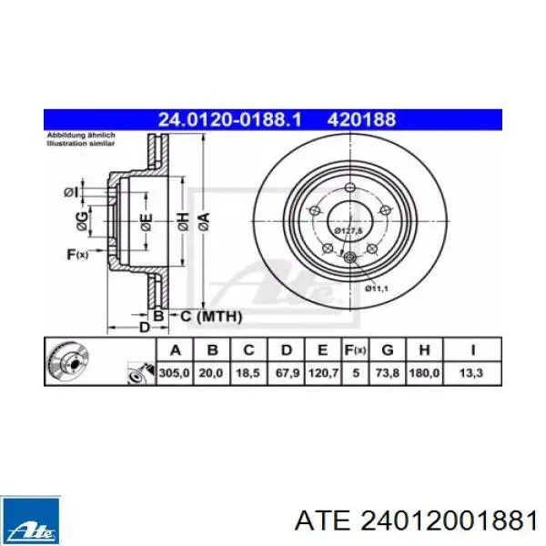 24012001881 ATE диск тормозной задний