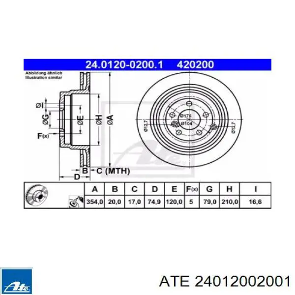 Тормозные диски 24012002001 ATE