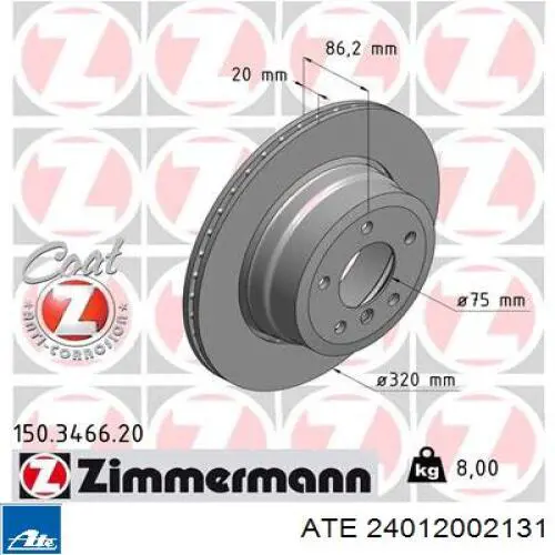 Задний тормозной диск ATE 24012002131 цена, от 79.09 USD