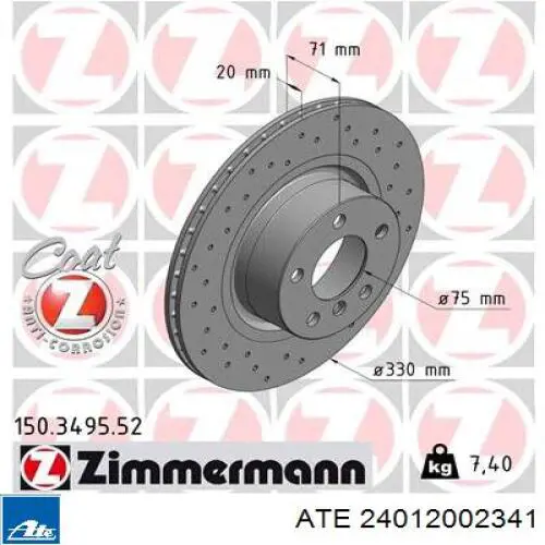 Задний тормозной диск ATE 24012002341 цена, от 69.40 USD