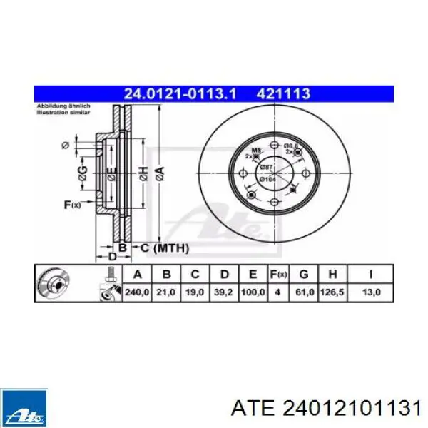 Передние тормозные диски 24012101131 ATE