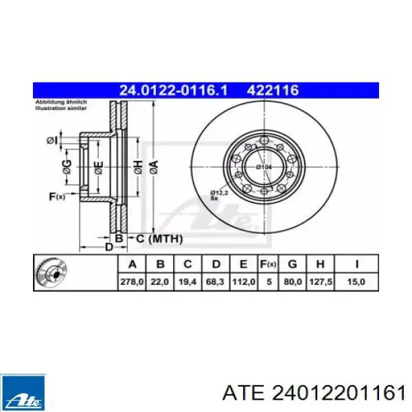 Передние тормозные диски 24012201161 ATE