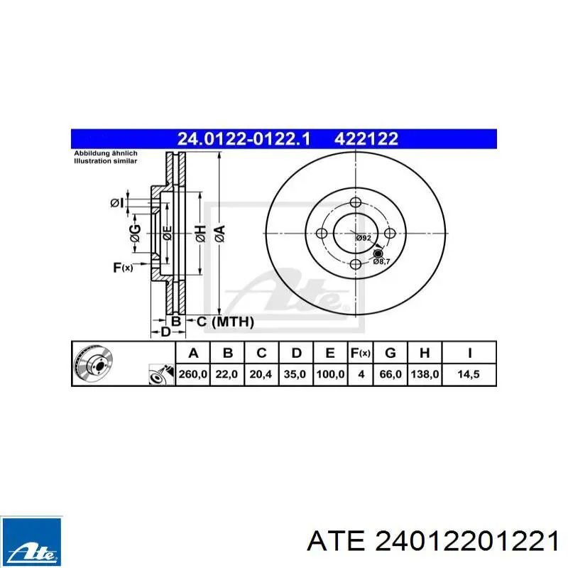Тормоз дисковый передний ATE 24012201221 цена, от 35.69 USD