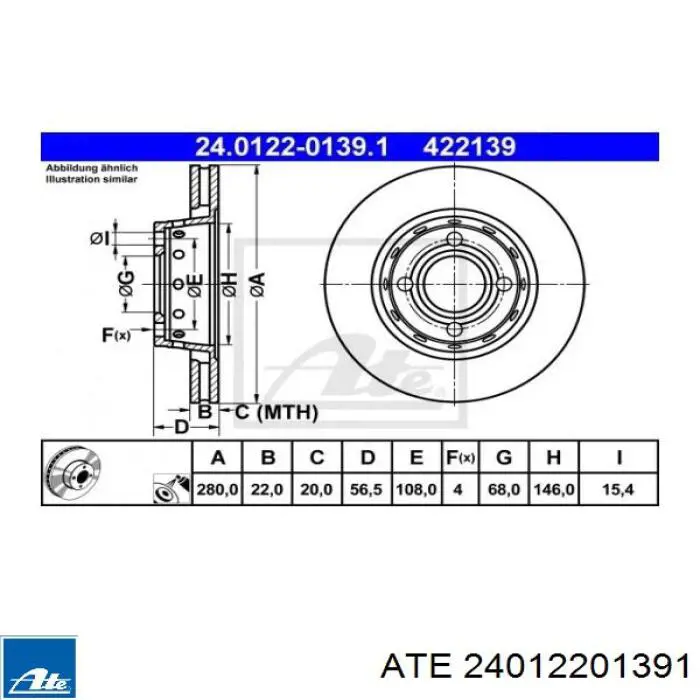Тормоз дисковый передний ATE 24012201391 цена, от 44.16 USD