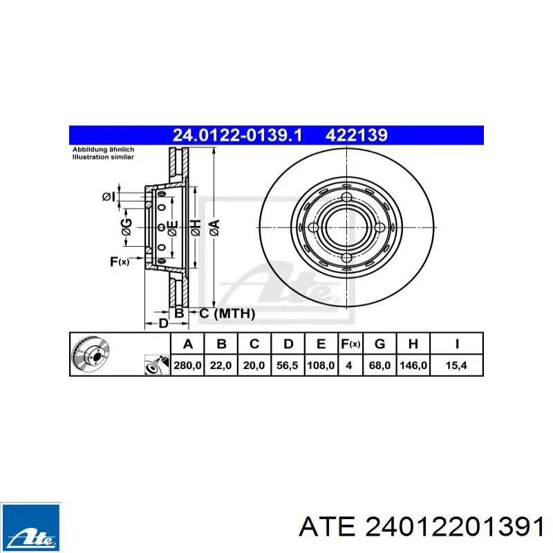 Передний тормозной диск ATE 24012201391