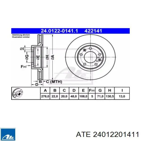Передние тормозные диски 24012201411 ATE