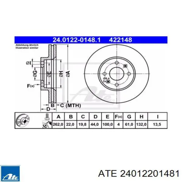 24012201481 ATE диск тормозной передний