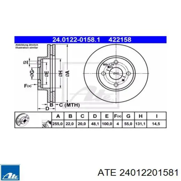 Передние тормозные диски 24012201581 ATE