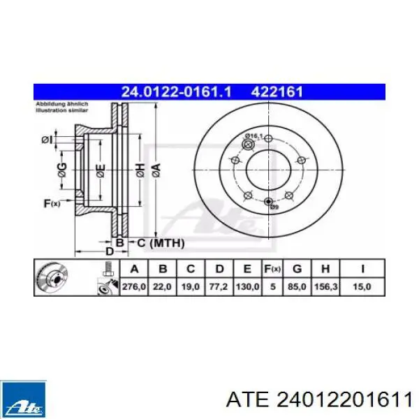 Передний тормозной диск ATE 24012201611