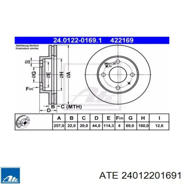Передние тормозные диски 24012201691 ATE