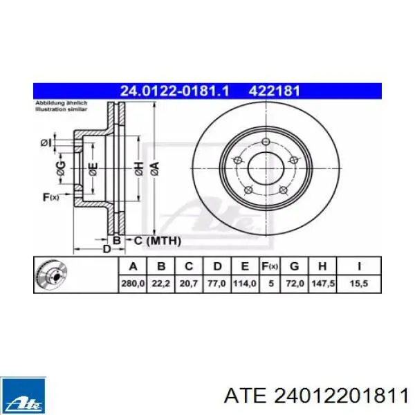 24.0122-0181.1 ATE диск тормозной передний