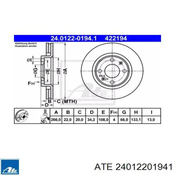 Тормоз дисковый передний ATE 24012201941 цена, от 51.48 USD