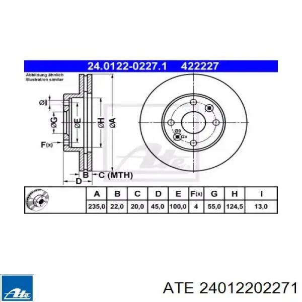 24.0122-0227.1 ATE диск тормозной передний