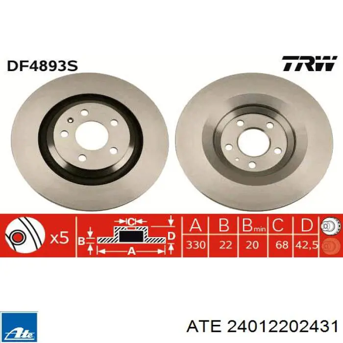 Купить 24012202431 ATE Диск тормозной задний
