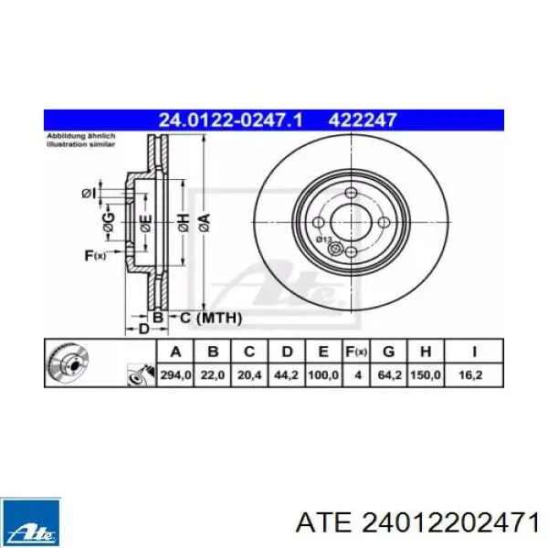 24012202471 ATE диск тормозной передний