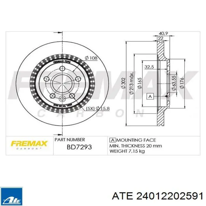 Задний тормозной диск ATE 24012202591 цена, от 67.06 USD