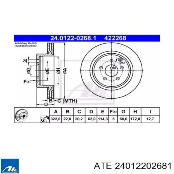 Купить 24012202681 ATE Диск тормозной задний