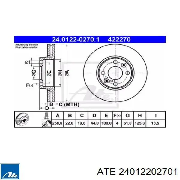 24012202701 ATE диск тормозной передний