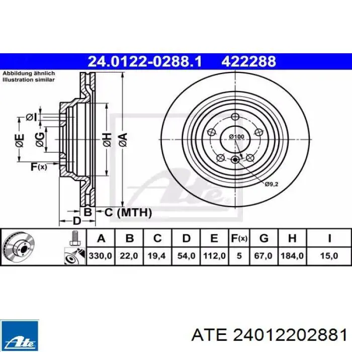 Тормозные диски 24012202881 ATE