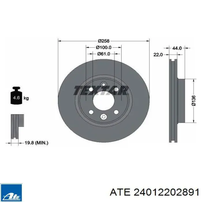 Передний тормозной диск ATE 24012202891