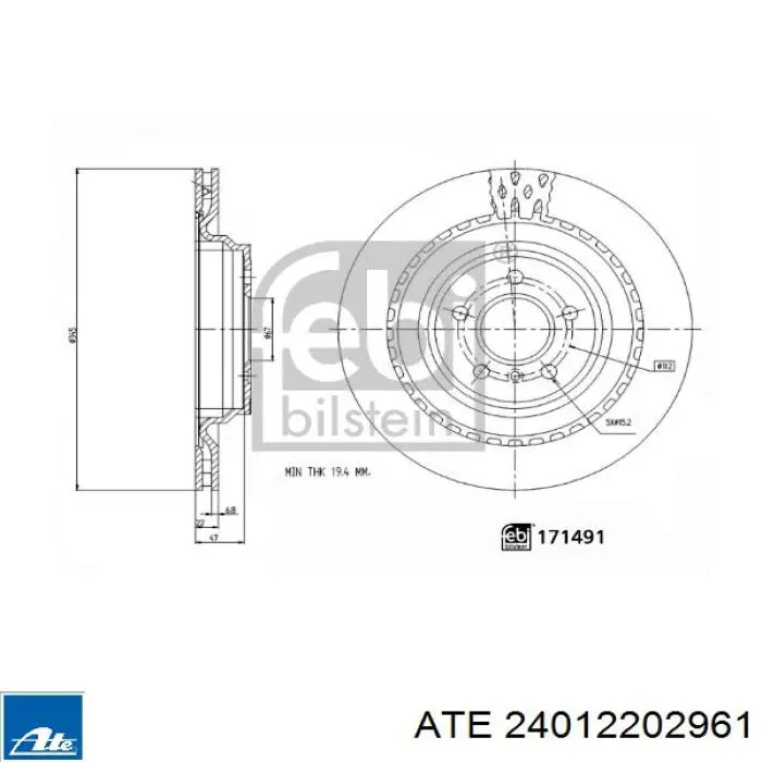 Задний тормозной диск ATE 24012202961 цена, от 109.91 USD