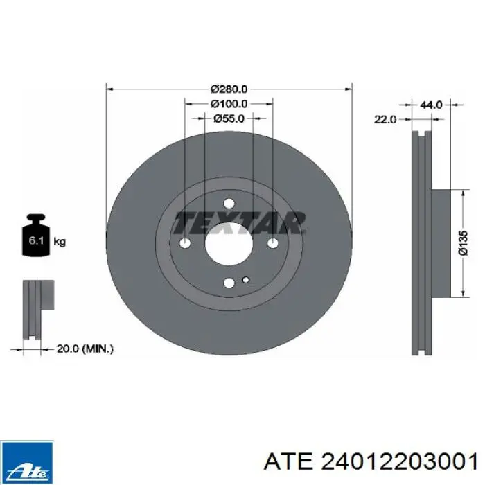 Тормоз дисковый передний ATE 24012203001 цена, от 41.20 USD