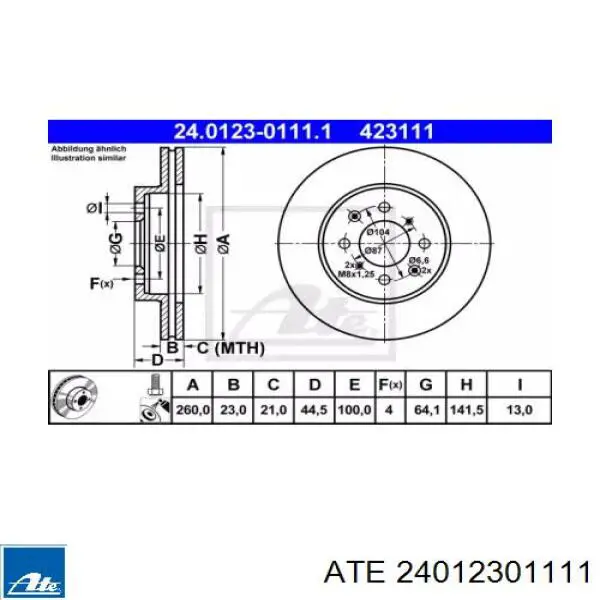 Передние тормозные диски 24012301111 ATE