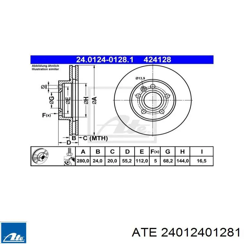 Купить 24012401281 ATE Ротор тормозной