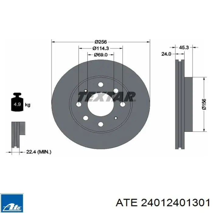 Передние тормозные диски 24012401301 ATE