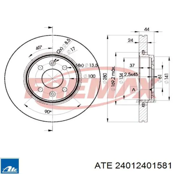 Тормоз дисковый передний ATE 24012401581 цена, от 62.22 USD