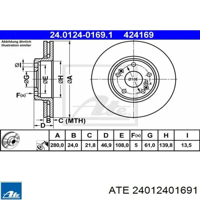 24.0124-0169.1 ATE диск тормозной передний