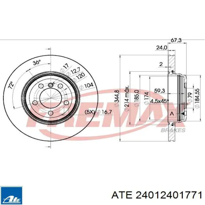 Задний тормозной диск ATE 24012401771 цена, от 70.30 USD